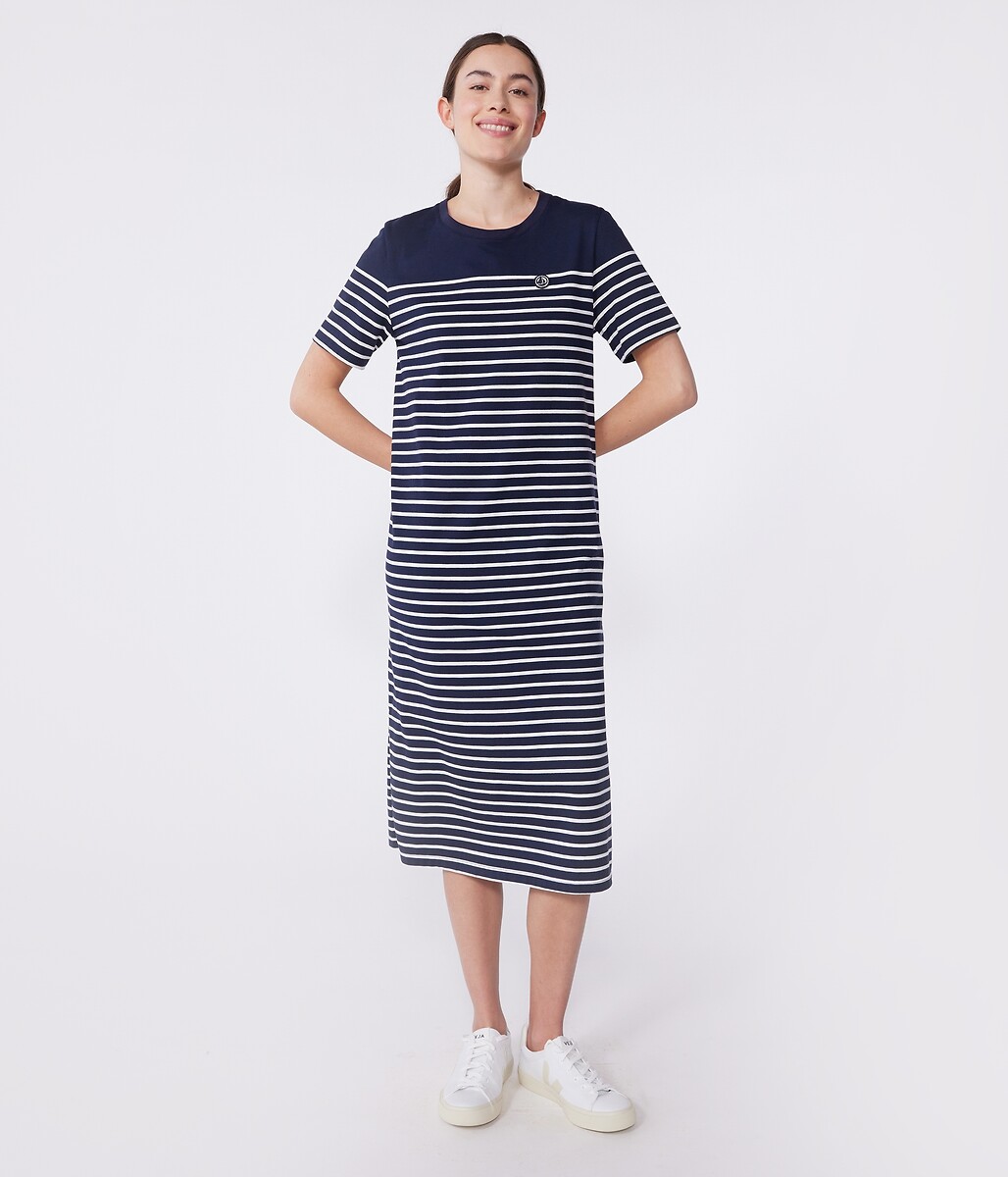 PETIT BATEAU<br>Vestido maxi listrado de algodão