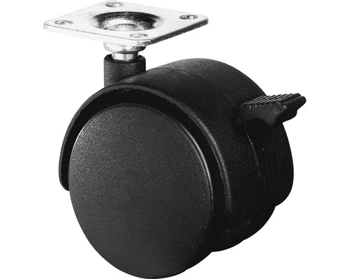 BS Rollers Dubbele rol F85.050.PL Kunststof afsluitbaar Ø 50 mm tot 40 kg met plaat 42x42 mm