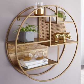 Wandregal 62 cm Goldfarbig/ Mango massiv