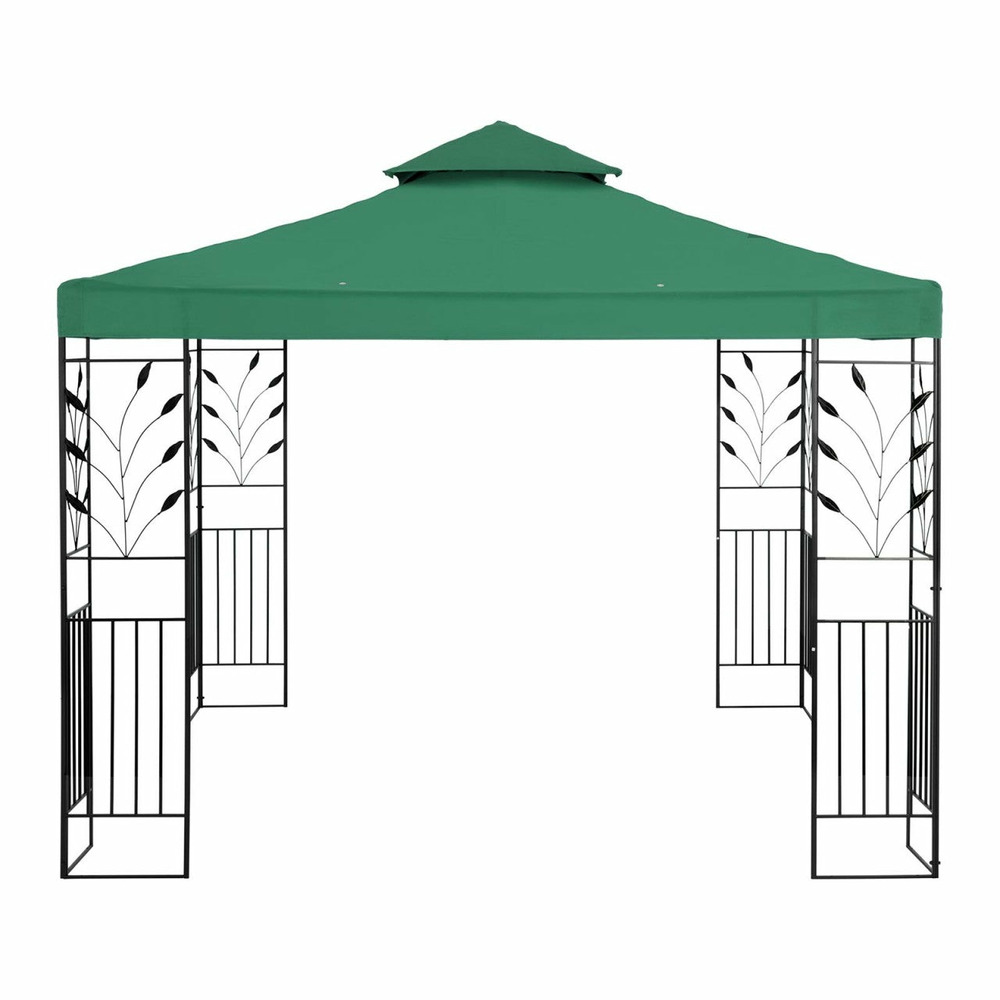 Pergola pavillon barnum tonnelle tente abri gazebo de jardin terrasse beige vert - 3 x 3 m - 180 g/m²