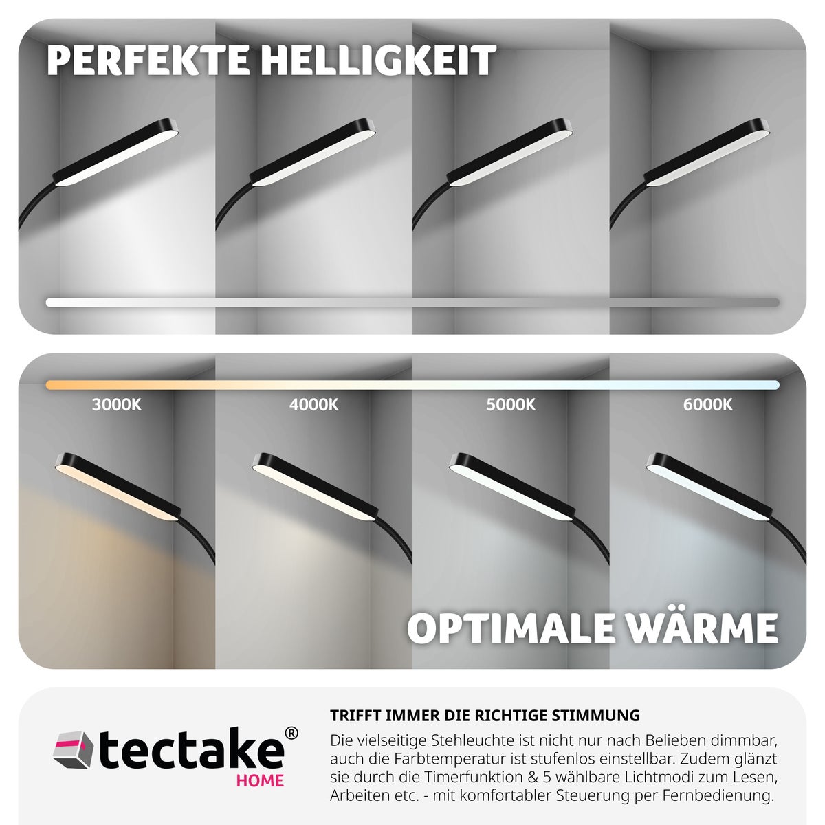 Staande lamp tectake Prisma 5 lichtstanden, LED, 12 W 22 x 176 cm