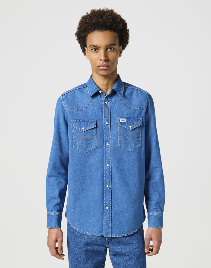 Wrangler WESTERN SHIRT MIDSTONE Blå