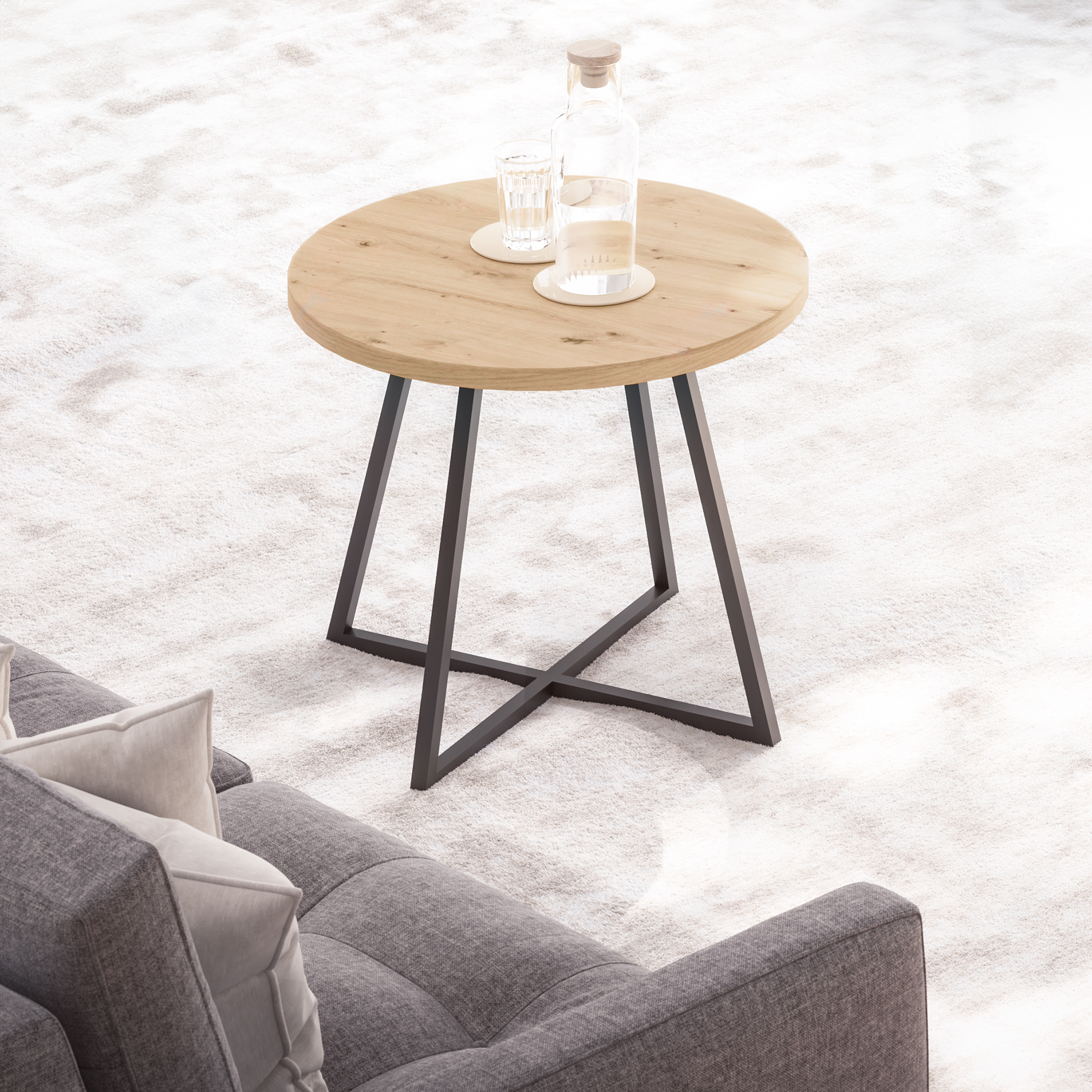 Couchtisch - Asteiche - schwarz - Ø 60 cm