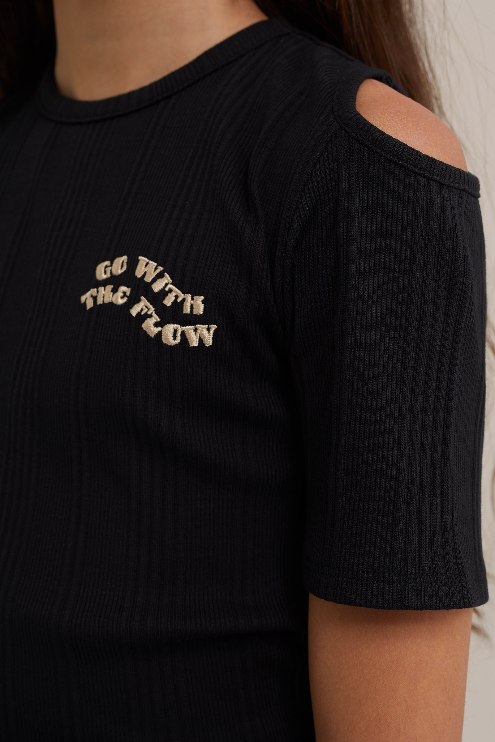 Meisjes T-shirt van ribstof WE Fashion Zwart