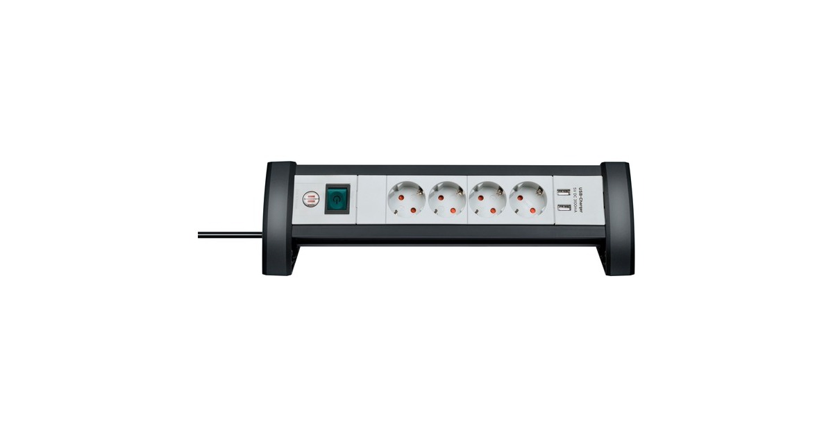 BrennenstuhlPremium Office-Line stekkerdoos 4-voudig + 2x USB stekkerdoos  (Zwart/lichtgrijs, 1,8 meter)