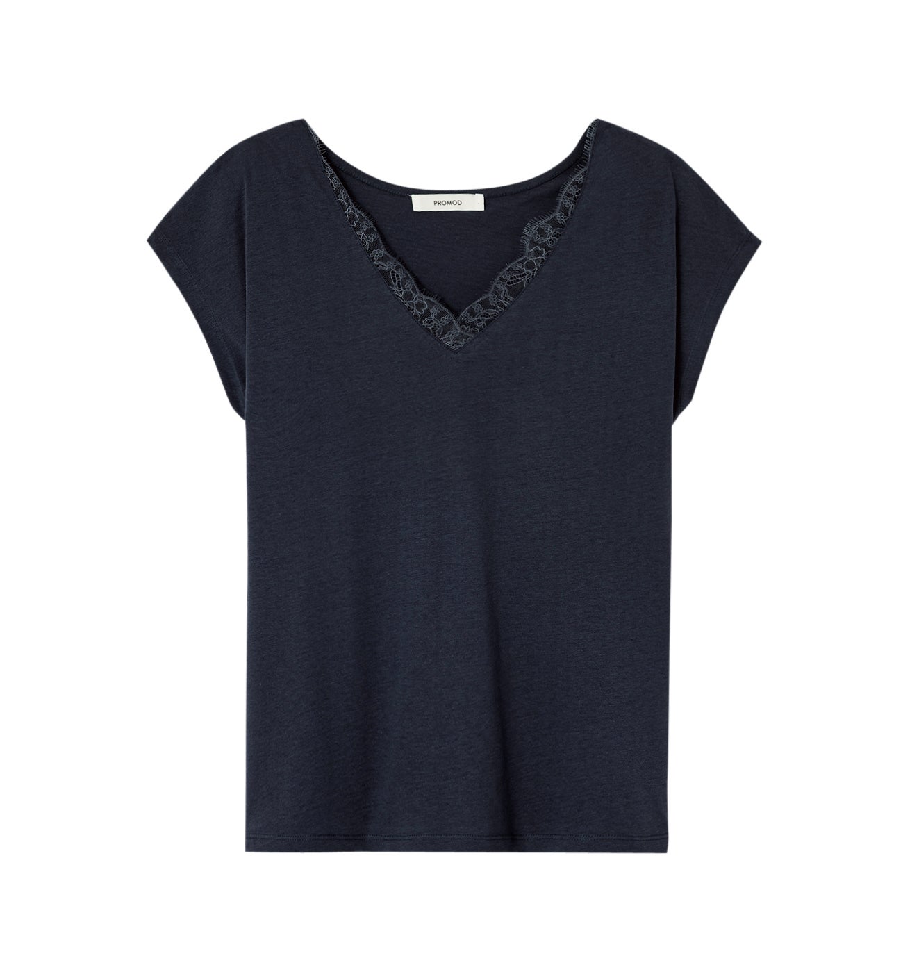 T-shirt détail dentelle Femme - Marine