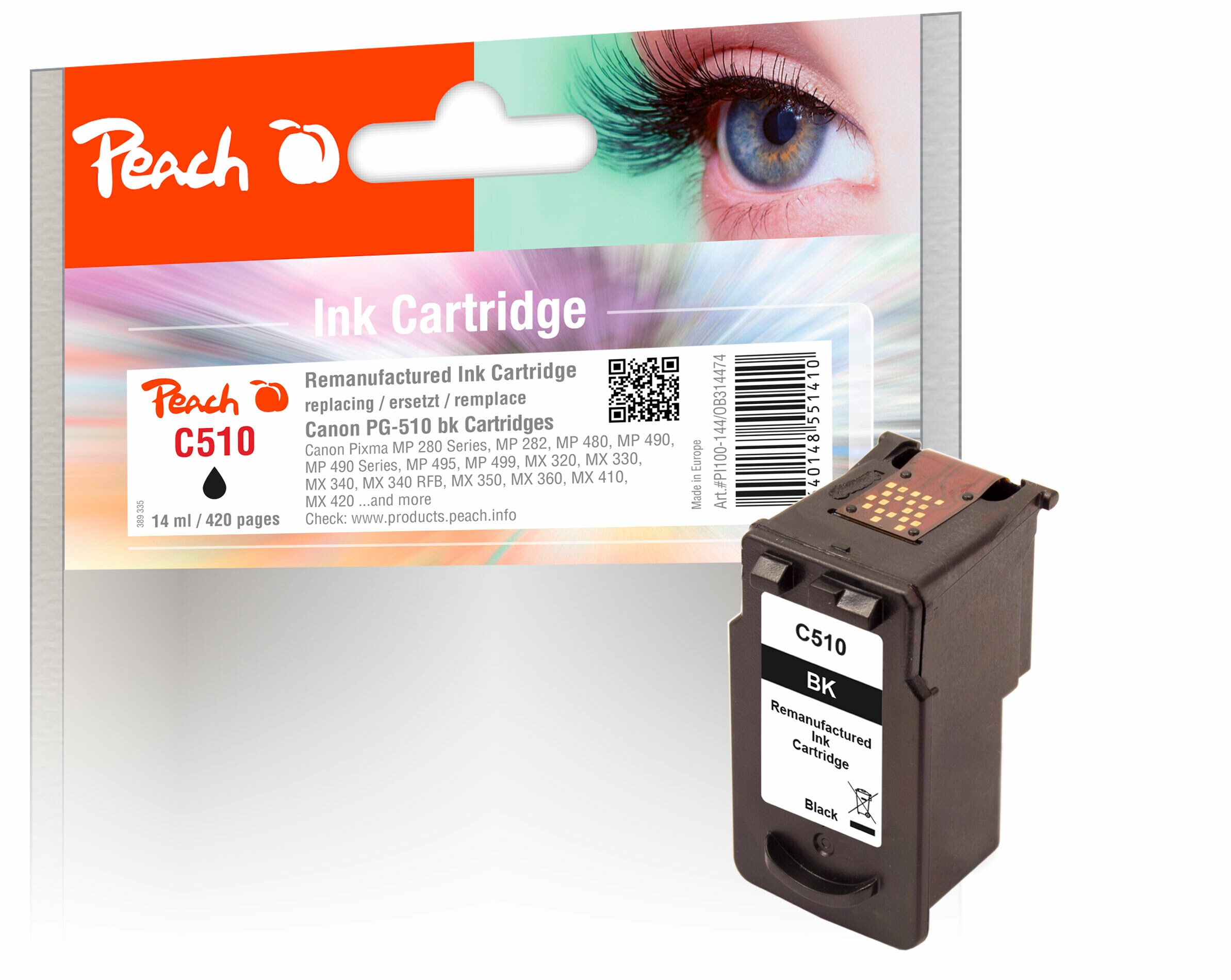 Peach C510 BK Druckkopf bk ersetzt Canon PG-510BK, 2970B001 für z.B. Canon Pixma MP 250, Canon Pixma MX 360, Canon Pixma IP 2700, Canon Pixma MP 230 (wiederaufbereitet)
