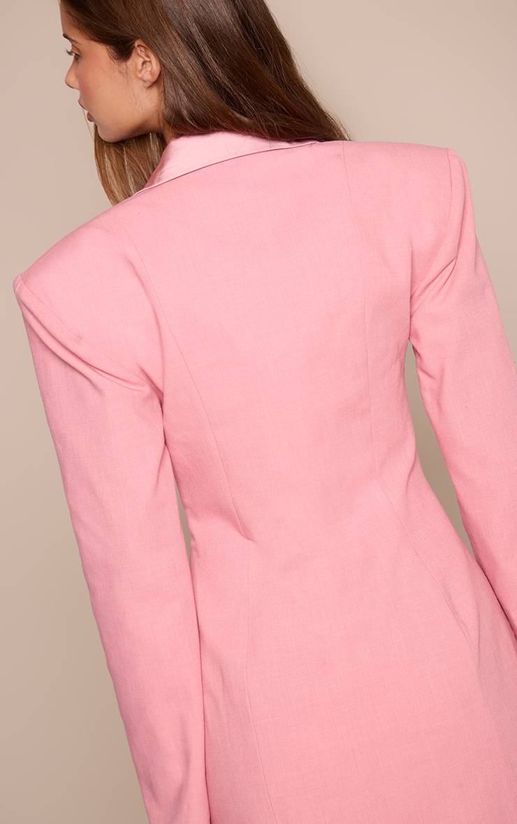 Rose Robe Blazer Ajustée Tissée À Revers En Satin