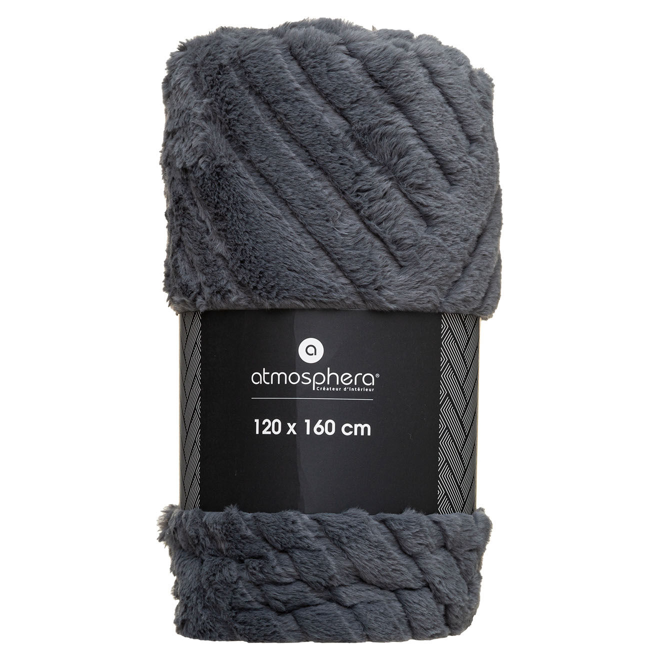Atmosphera Plaid 3D Géo fausse fourrure gris foncé