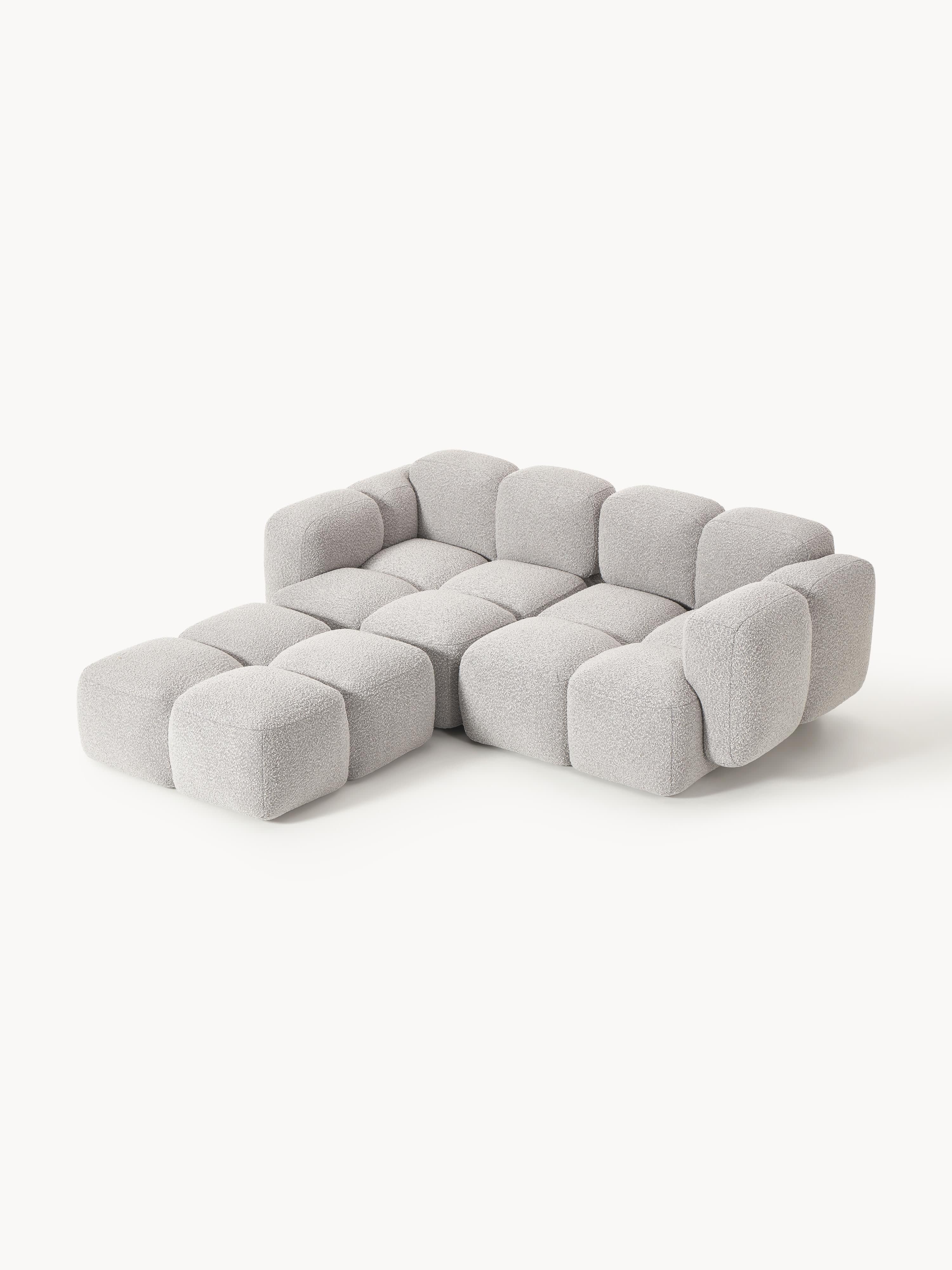Modulaire bank Tayla (3-zits) van bouclé met poef (links/rechts)