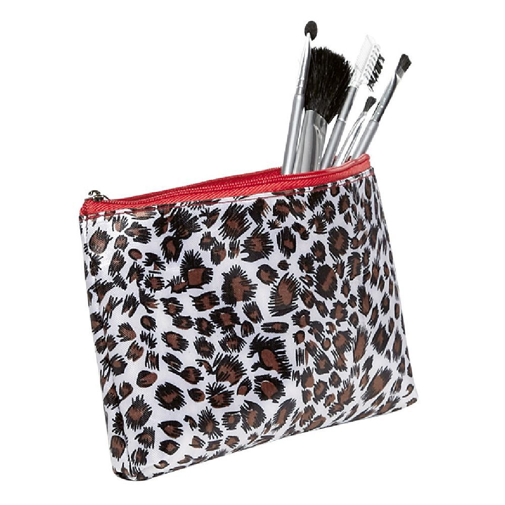 Trousse à maquillage motif léopard avec pinceau x5