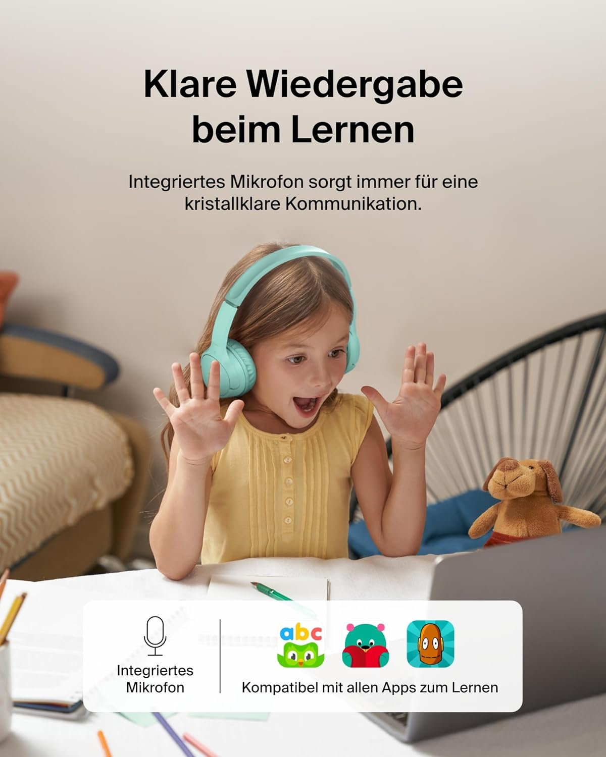 SoundForm Mini Wireless Bluetooth On-Ear Kinder Kopfhörer mit Mikrofon   85dB Lautstärke-Begrenzung (AUD002HQMNV3) - Mint