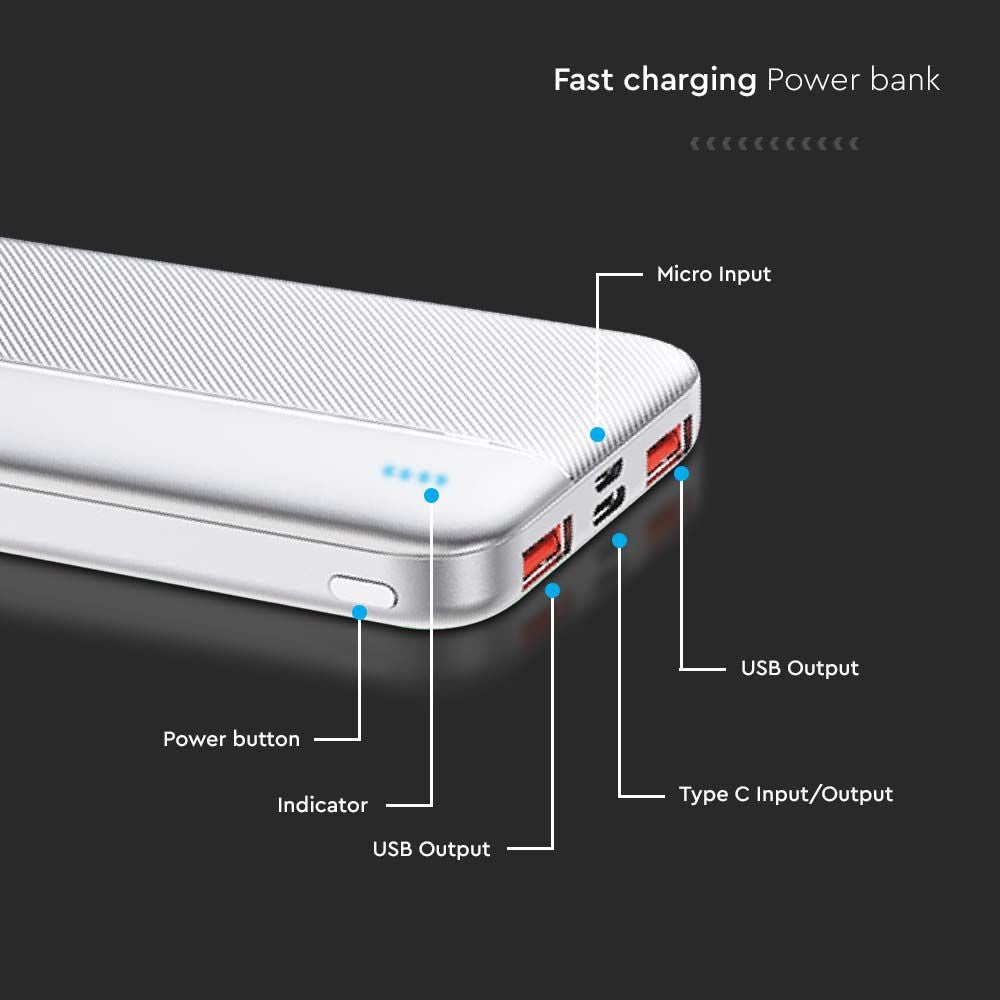 Snel oplaadbare powerbank - 10000mAh - Wit