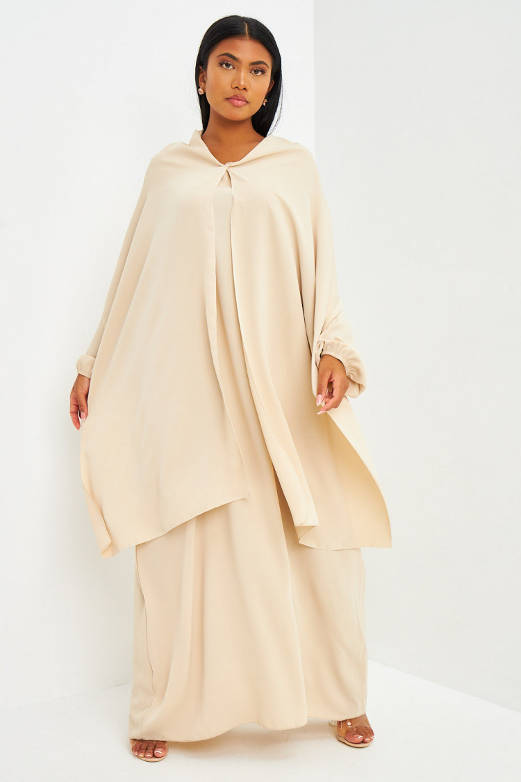 Abaya beige ample avec voile intégré
