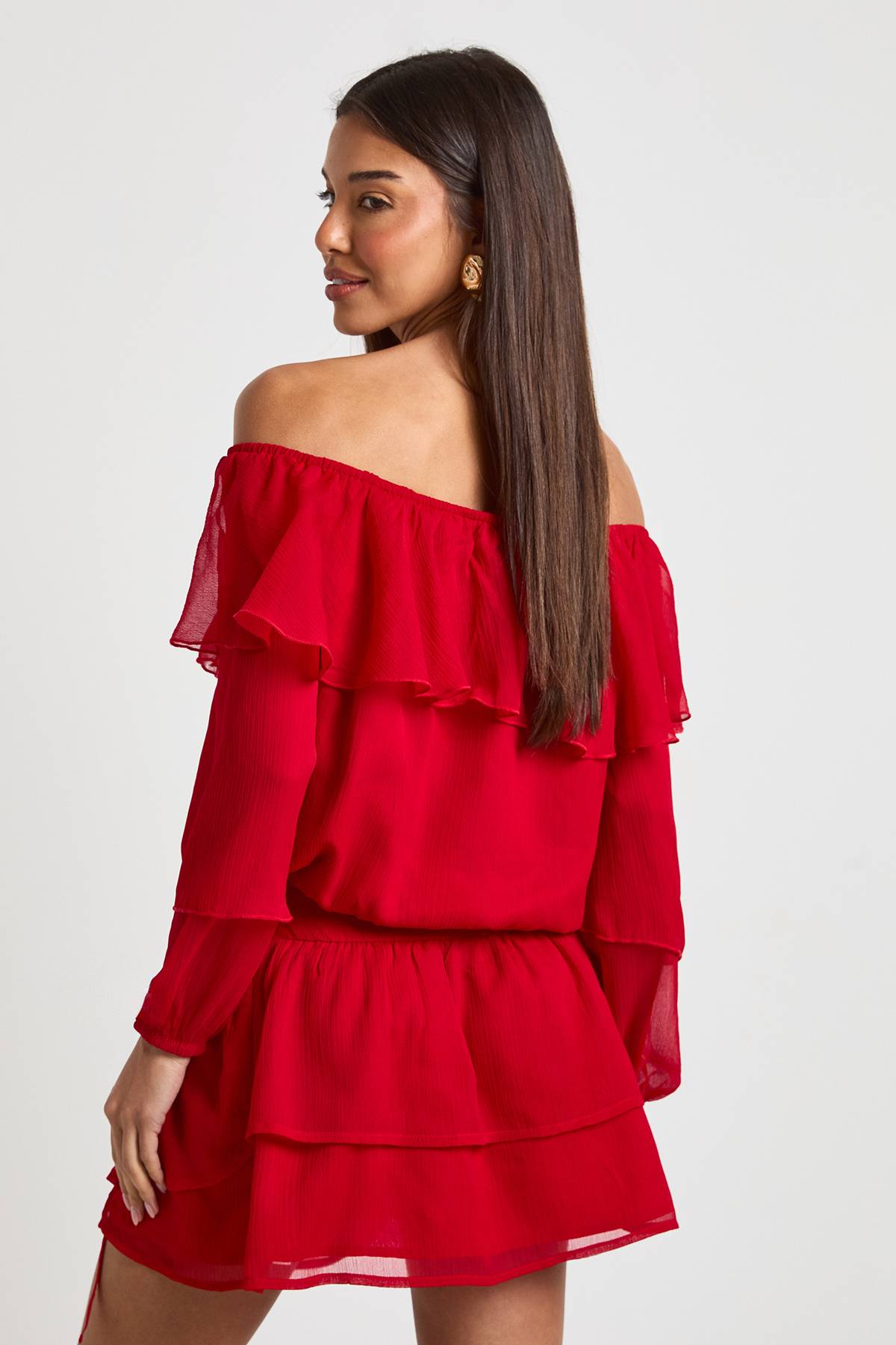 boohoo Blouse Bardot en Mousseline à Volants