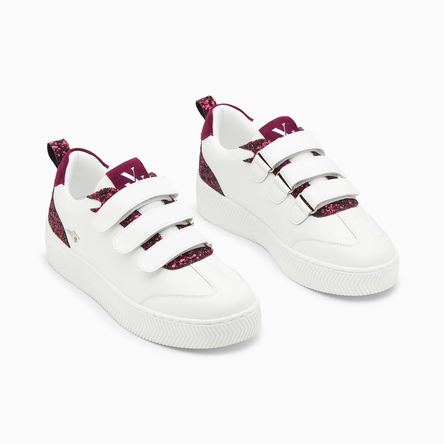 Sneakers-Baskets Eline blanc et pourpre pailleté à scratchs