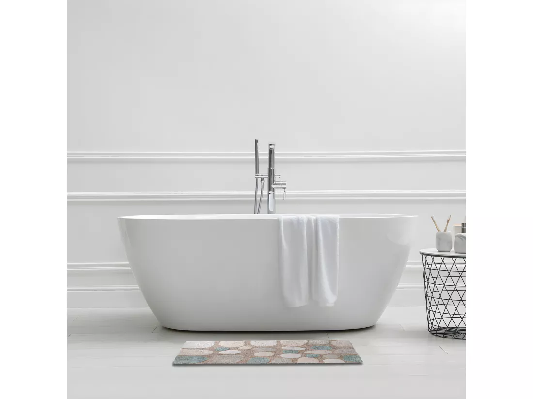 Tapis de bain déco en coton tufté galet 50x80cm