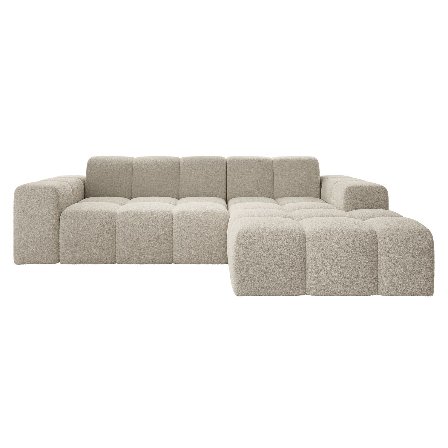 Juskys Sofa Merano Rechts - Ecksofa 3 Sitzer, Couch in L Form mit Ottomane - Boucle-Gewebe in Creme
