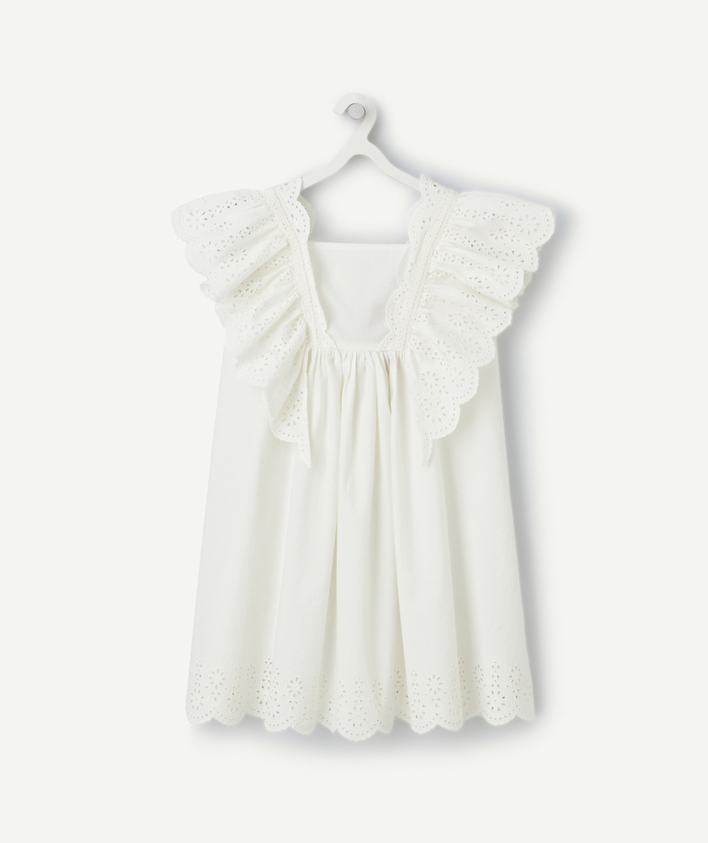 robe manches courtes fille écru avec broderies anglaises