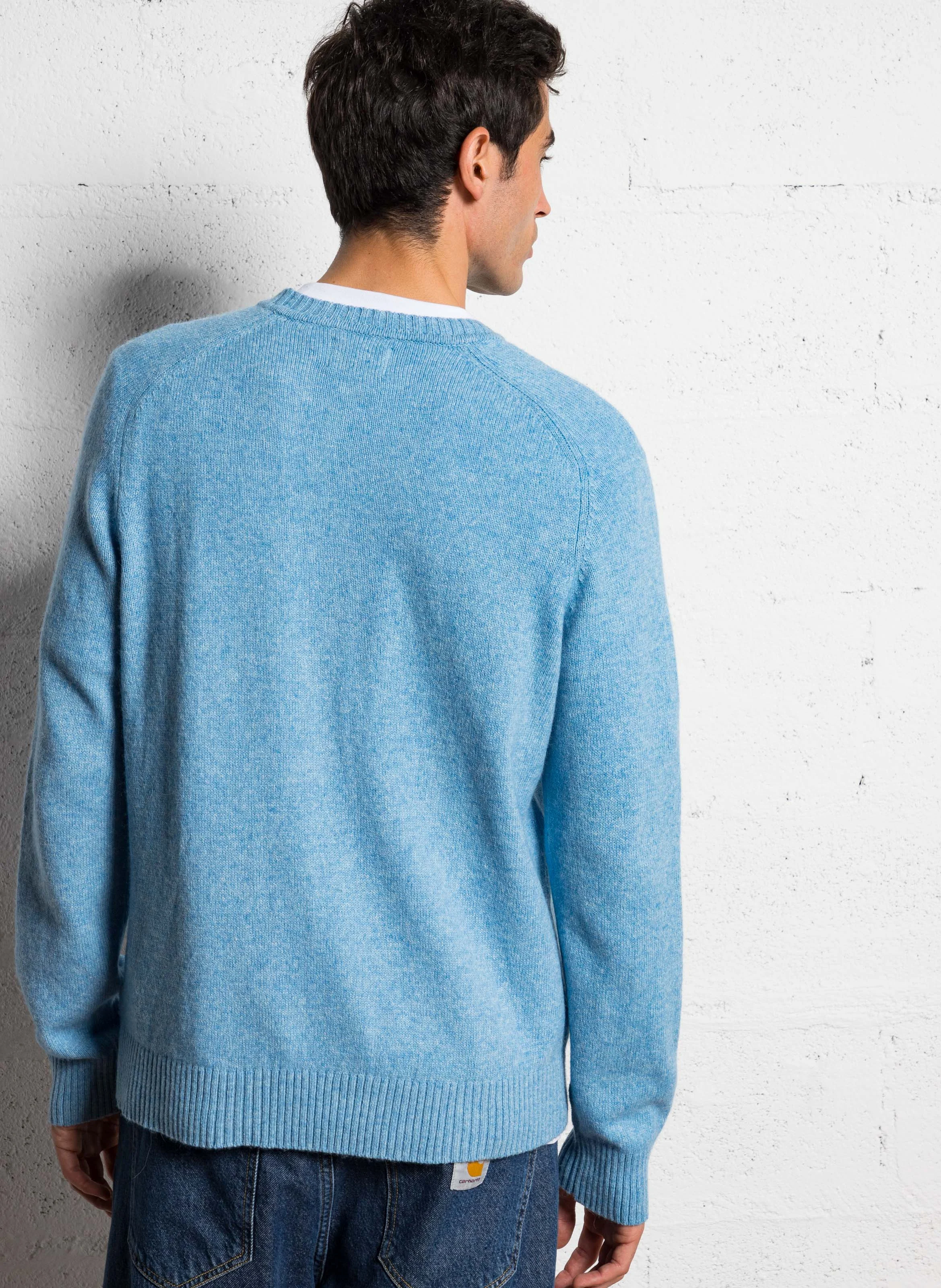 Pull col rond en laine mélangée | Bleu