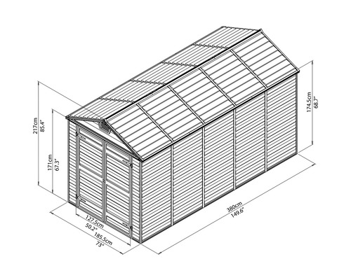 Palram Canopia Skylight 6x12 tuinhuis met vloer, 185,5 x 380 cm, grijs