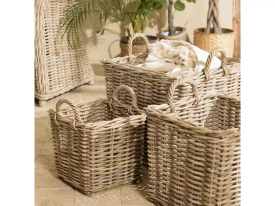 KALLY - Set de 3 paniers de rangement carrés en kubu naturel