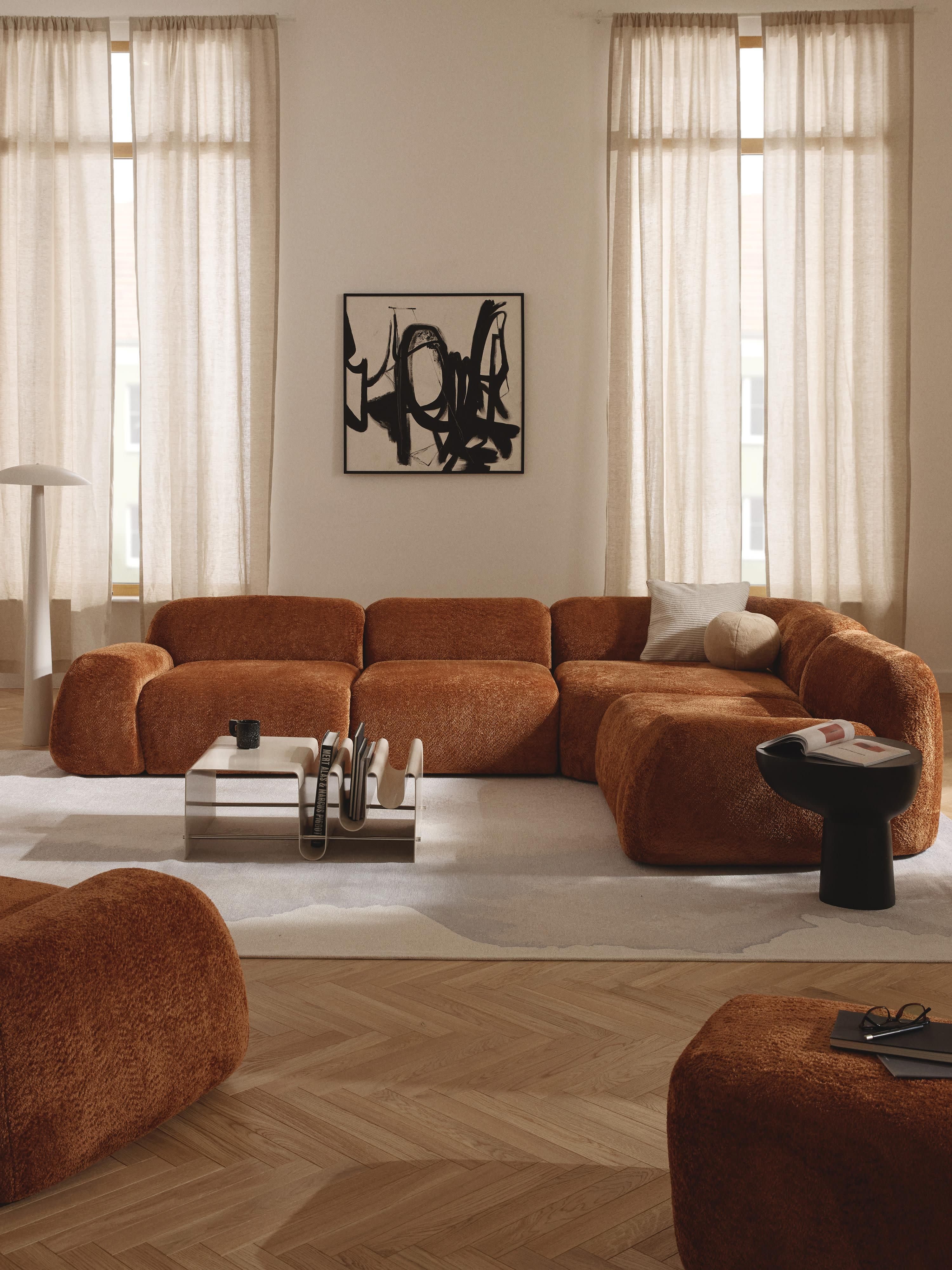 Modulaire hoekbank Wolke (4-zits) van teddy-bouclé