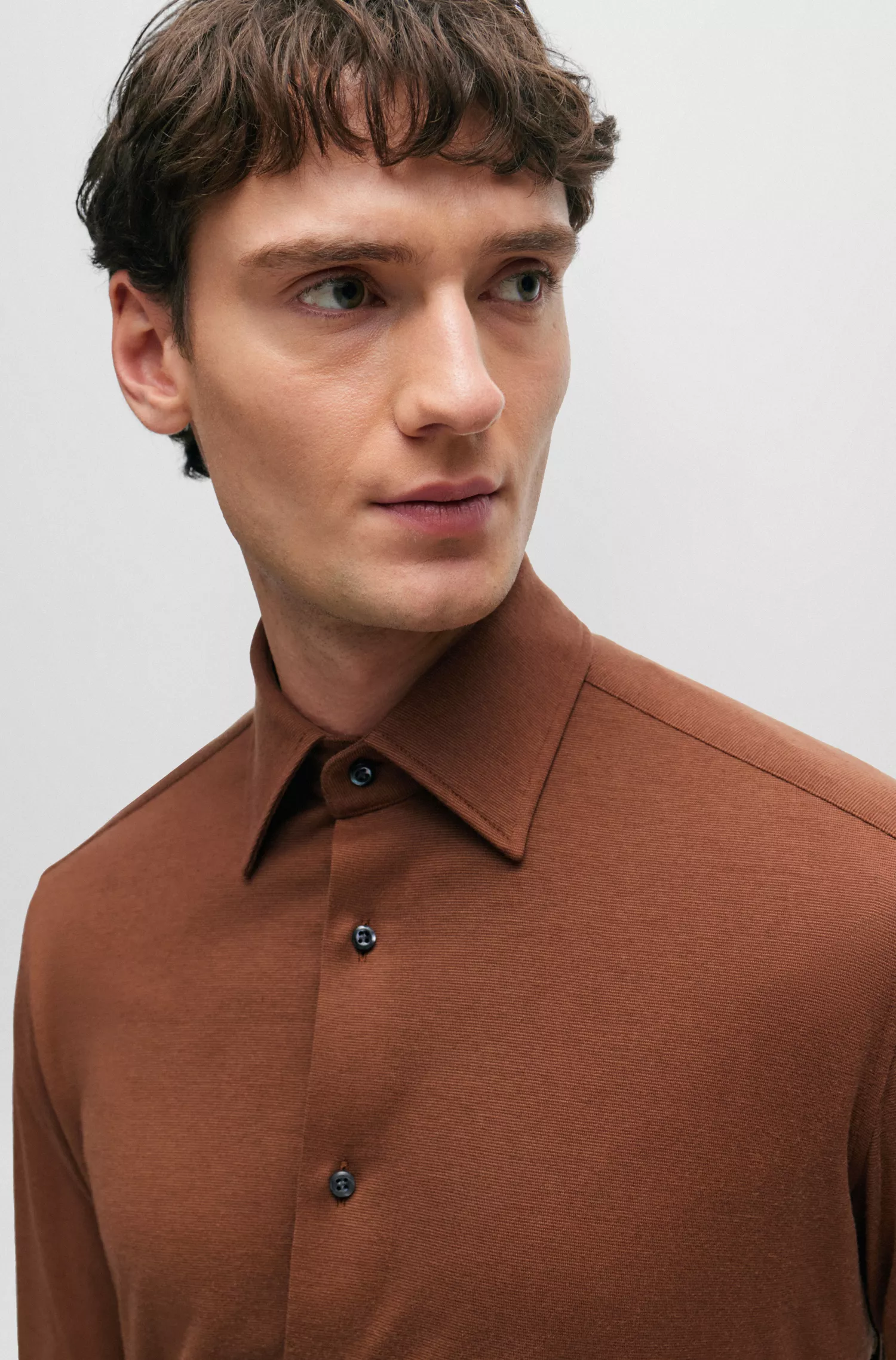 Camisa BOSS Camel de corte regular em malha de algodão misto