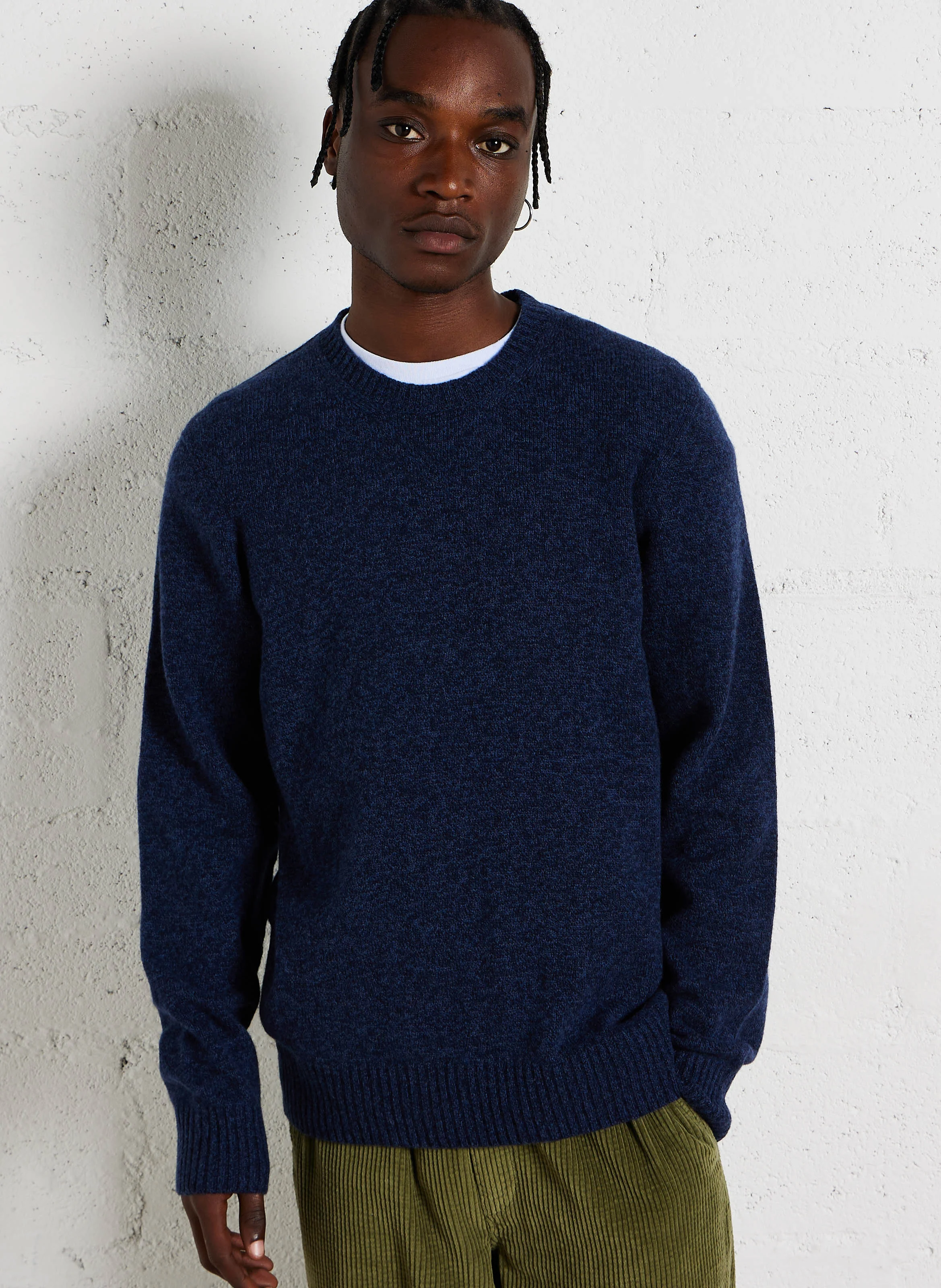 Pull col rond droit en laine | Bleu