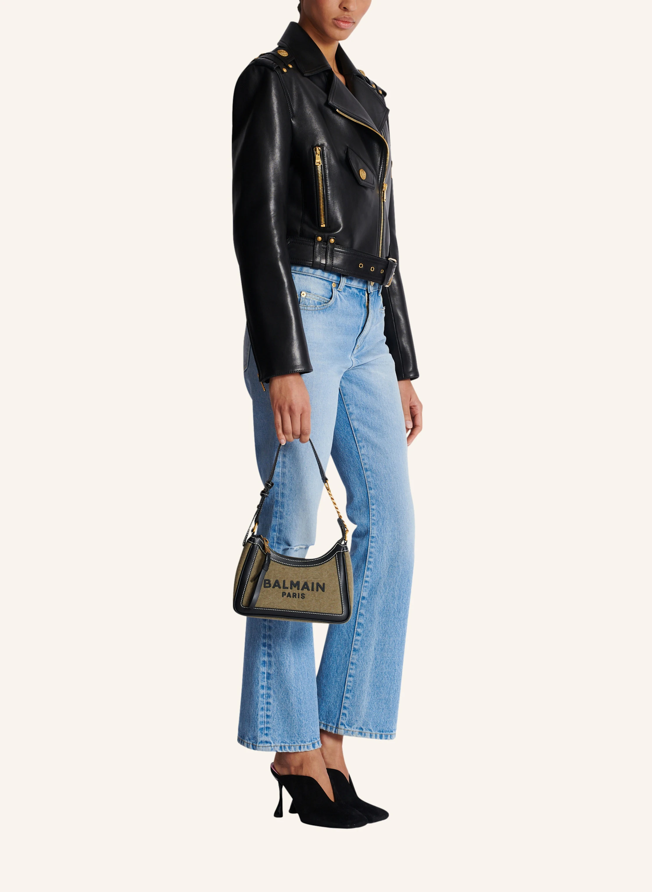 BALMAIN Tasche B-Army aus Canvas mit Ledereinsätzen