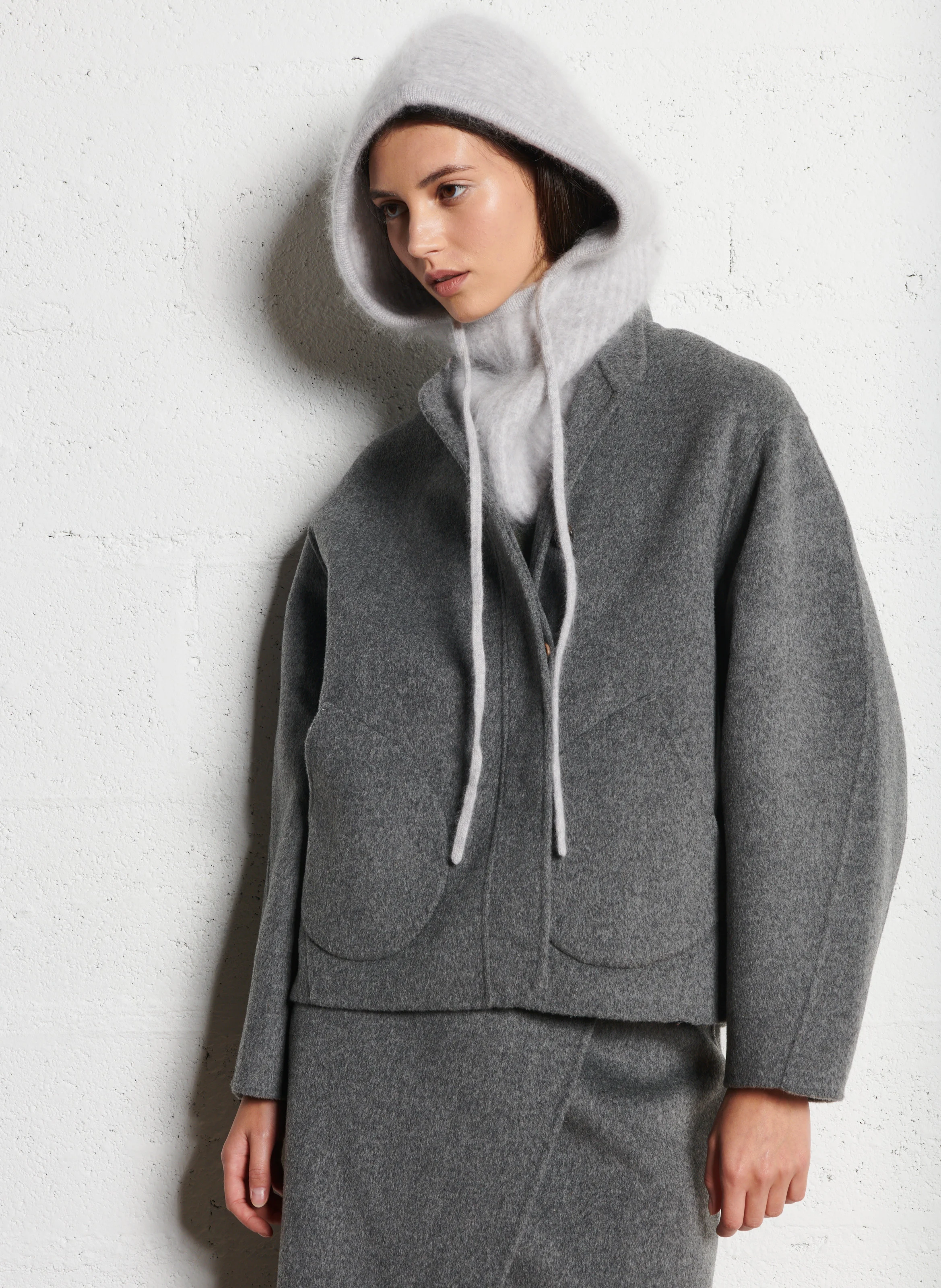 WINDSOR - Manteau col rond en laine mélangée| Gris