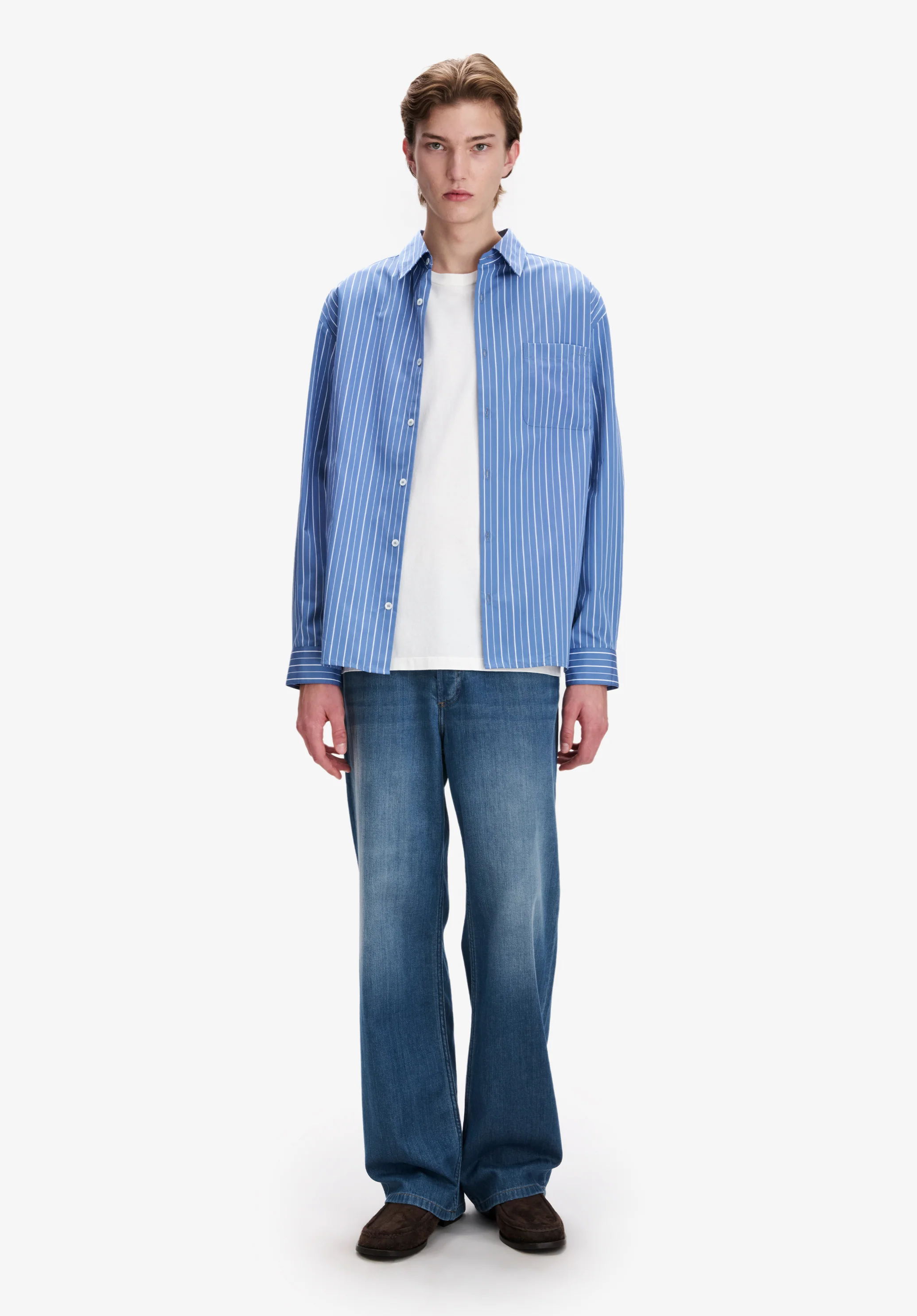 Chemise bleue à rayures blanches - Bleu gris