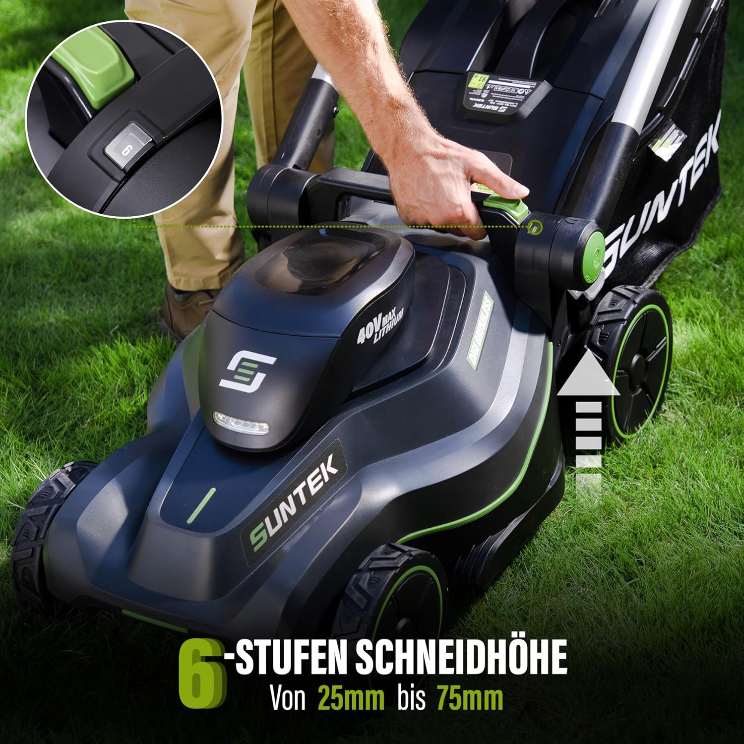 SUNTEK 40V 43cm Akku-Rasenmäher, Digi-Brushless Handrasenmäher, 4,0Ah Lithium-Ionen-Akku und Schnellladegerät enthalten, APP-kompatibel, SLM4417-Upgraded