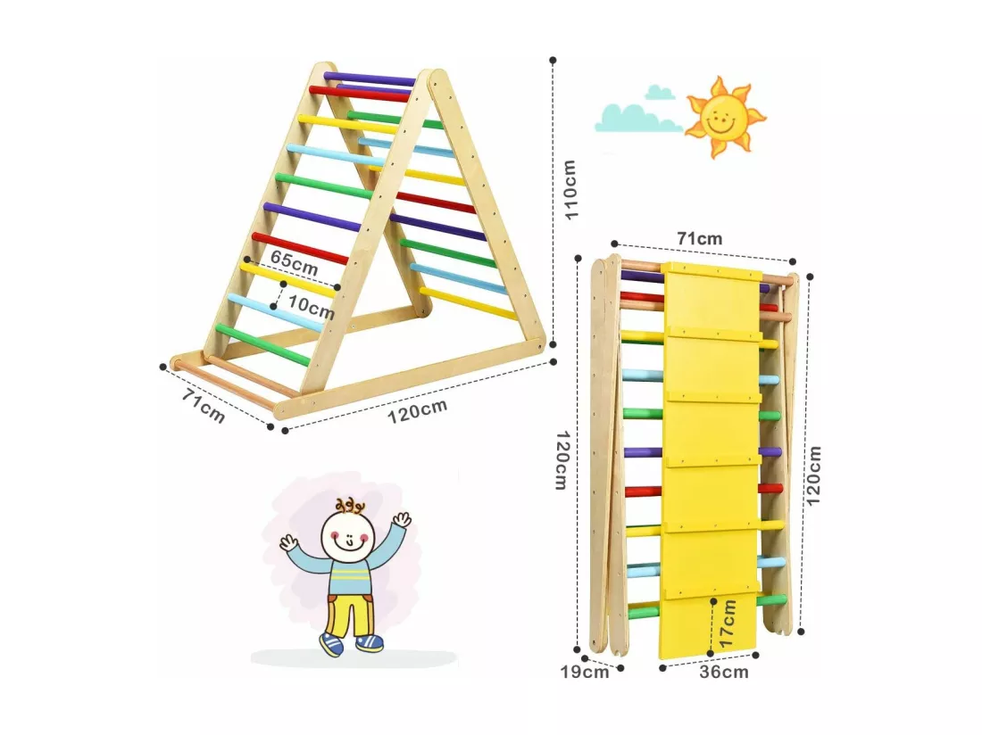 2 en 1 Échelle d’Escalade pour Enfants, Triangle Escalade en Bois Pliant de Haute Qualité, Surface Bien Lisse Utilisation à la Jardin d'enfant ou à la Maison plus de 3 Ans