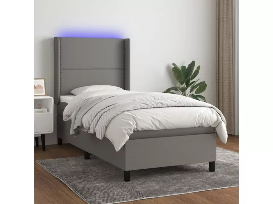 Sommier tapissier avec matelas et LED Gris foncé 90x190cm Tissu