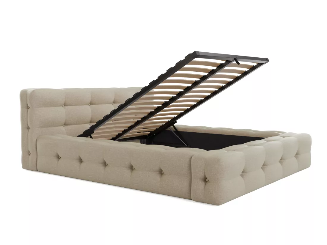 Lit coffre capitonné 160 x 200 cm - Tissu chiné - Beige + Matelas - LERUCO de Pascal Morabito