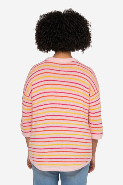 Pullover, oversized, Ringel, Rundhals, Halbarm