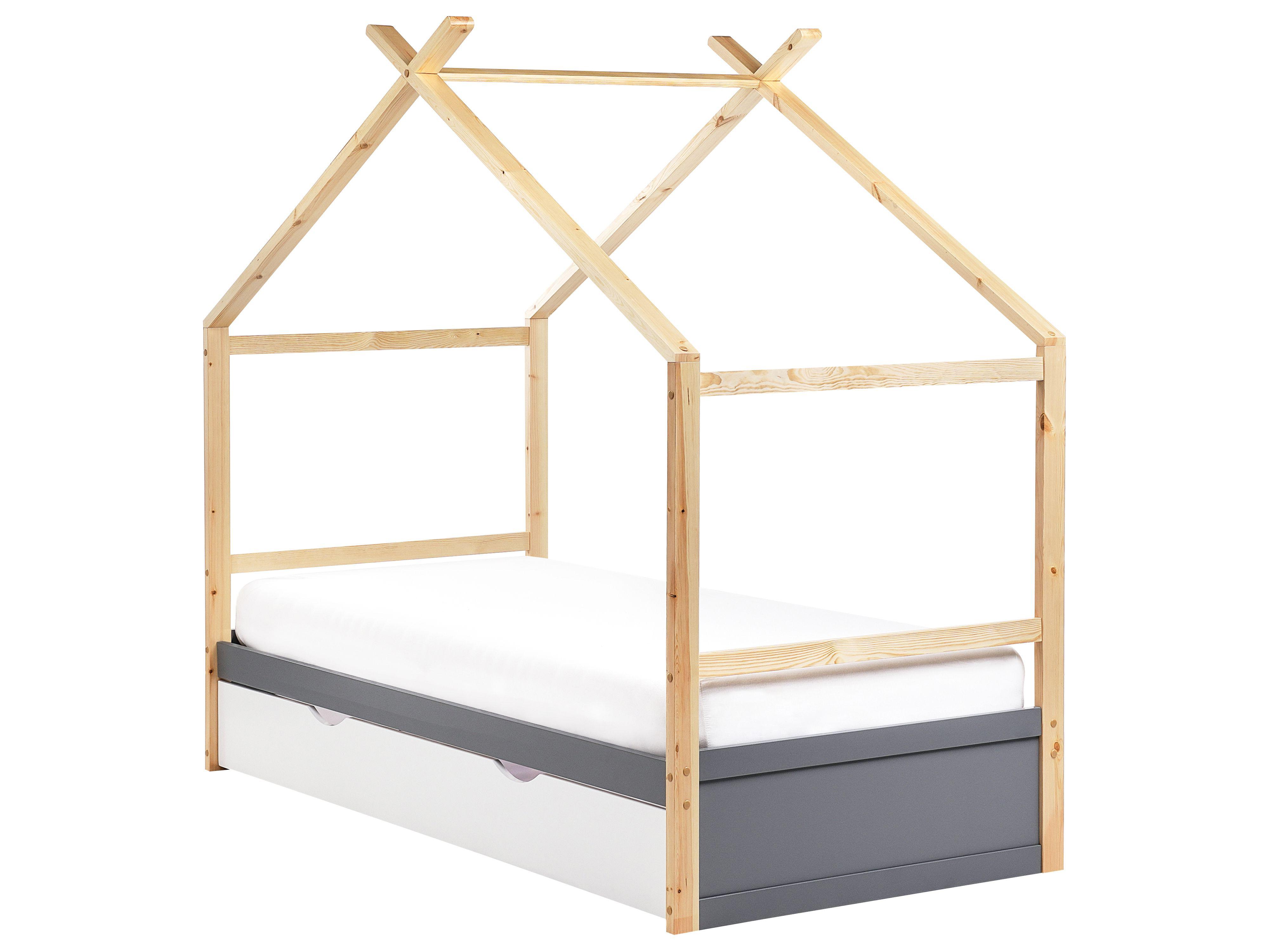 Kinderbed Huis Dennenhout ORGEVAL 90 x 200 cm met opbergruimte Grijs