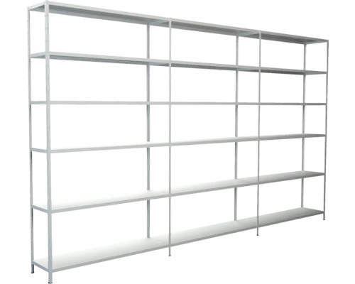 Insteekbare basisstelling en 2 opzetplanken, wit, 230x260x35 cm, 18 planken, hoekprofielen gedeeld, set draagvermogen 1530 kg