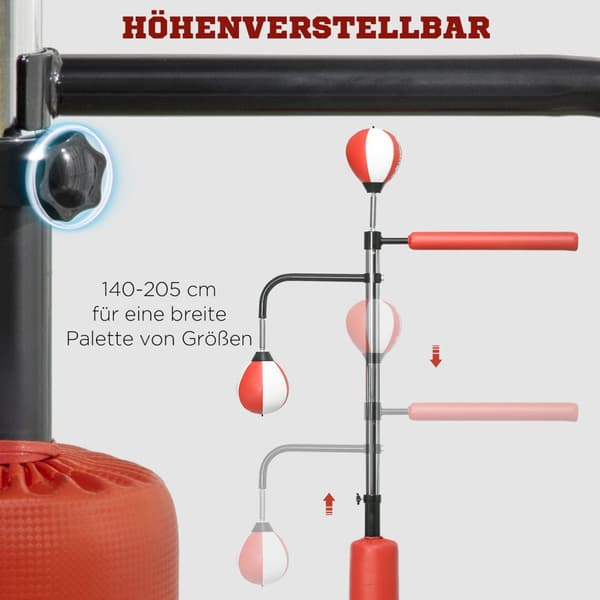 Stående Boks Frittstående Boksesekk 140-205 Cm Høydejusterbar Stående Boksetrener Med 2 Hastighetsballer Refleksstang Sugekoppbase For Voksne
