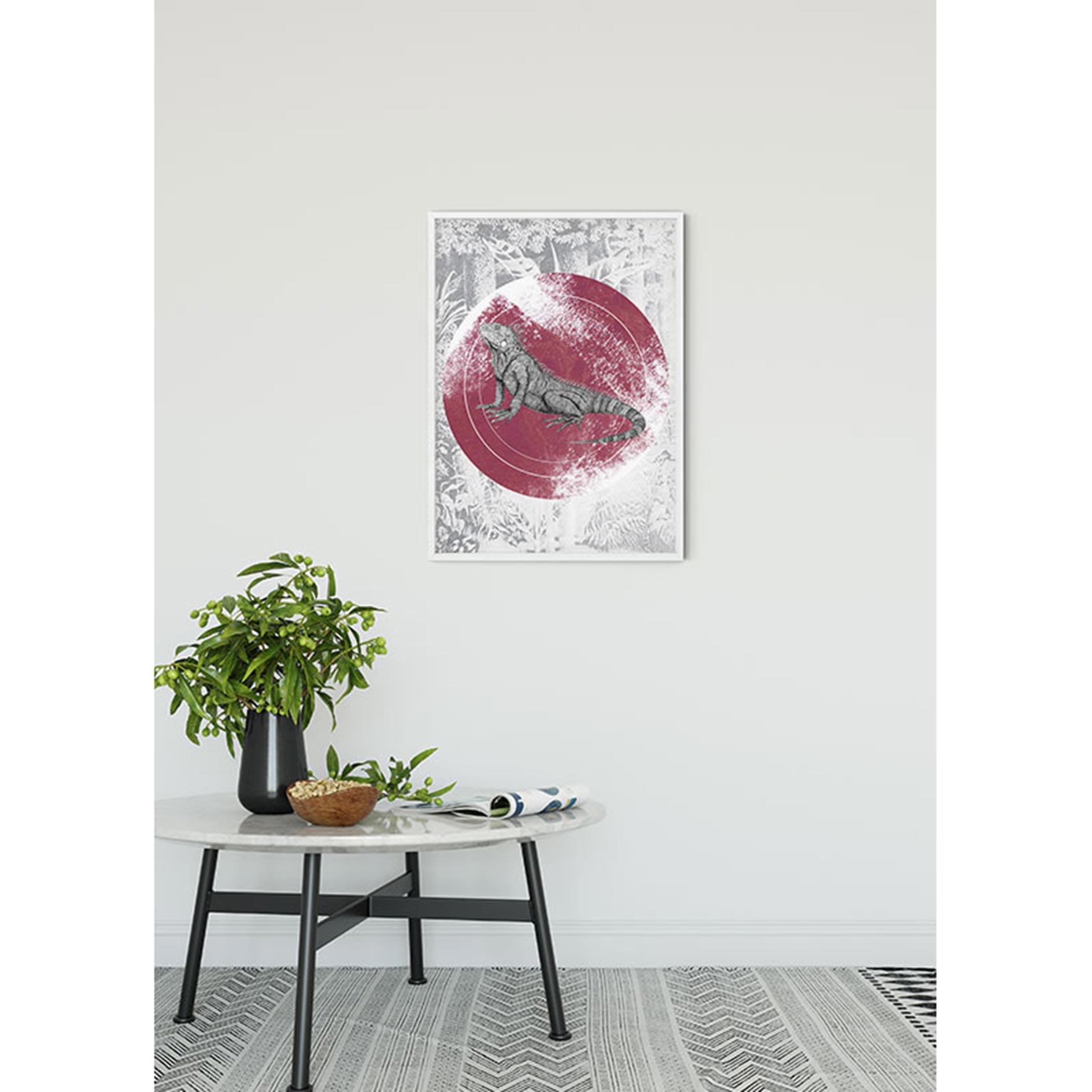 Wandbild IGUANA CIRCLE - schwarz-weiß-rot - 50x70 cm