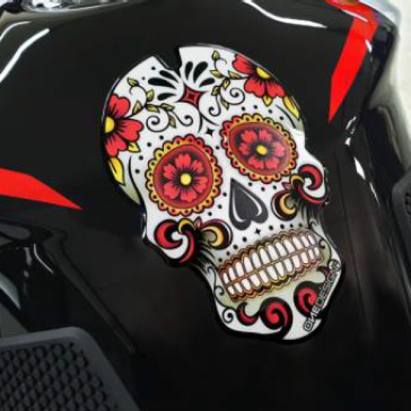 Print - Protège Réservoir Adhésif CGSKULL1P Rouge / Blanc / Noir
