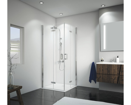Hoekinstap vouwdeur Breuer Panorama 80x80 cm helder glasprofiel kleur chroom