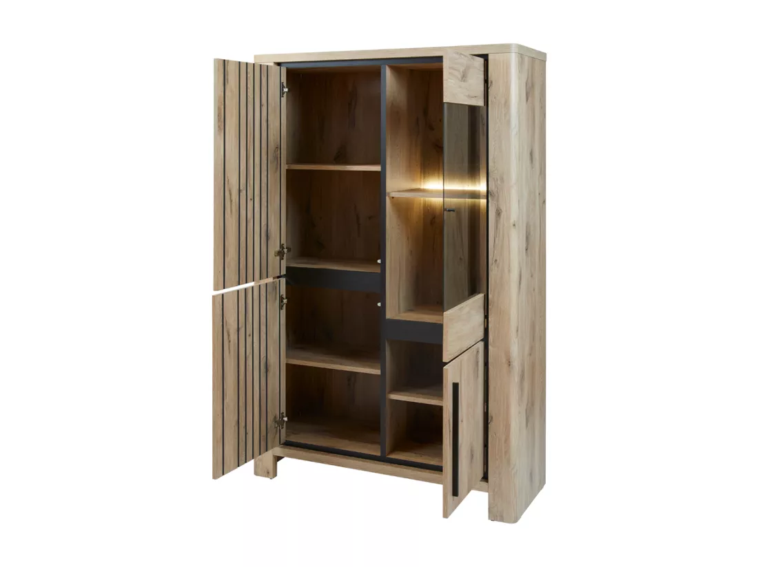 Vaisselier 4 Portes Avec LED Chêne Moyen - TRAME