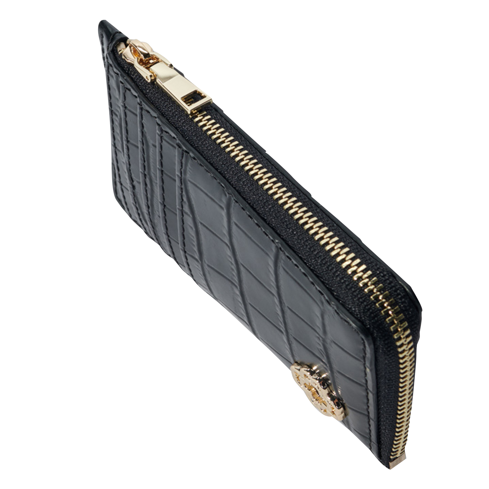CLOVER - Porte-carte en cuir embossé croco | Noir
