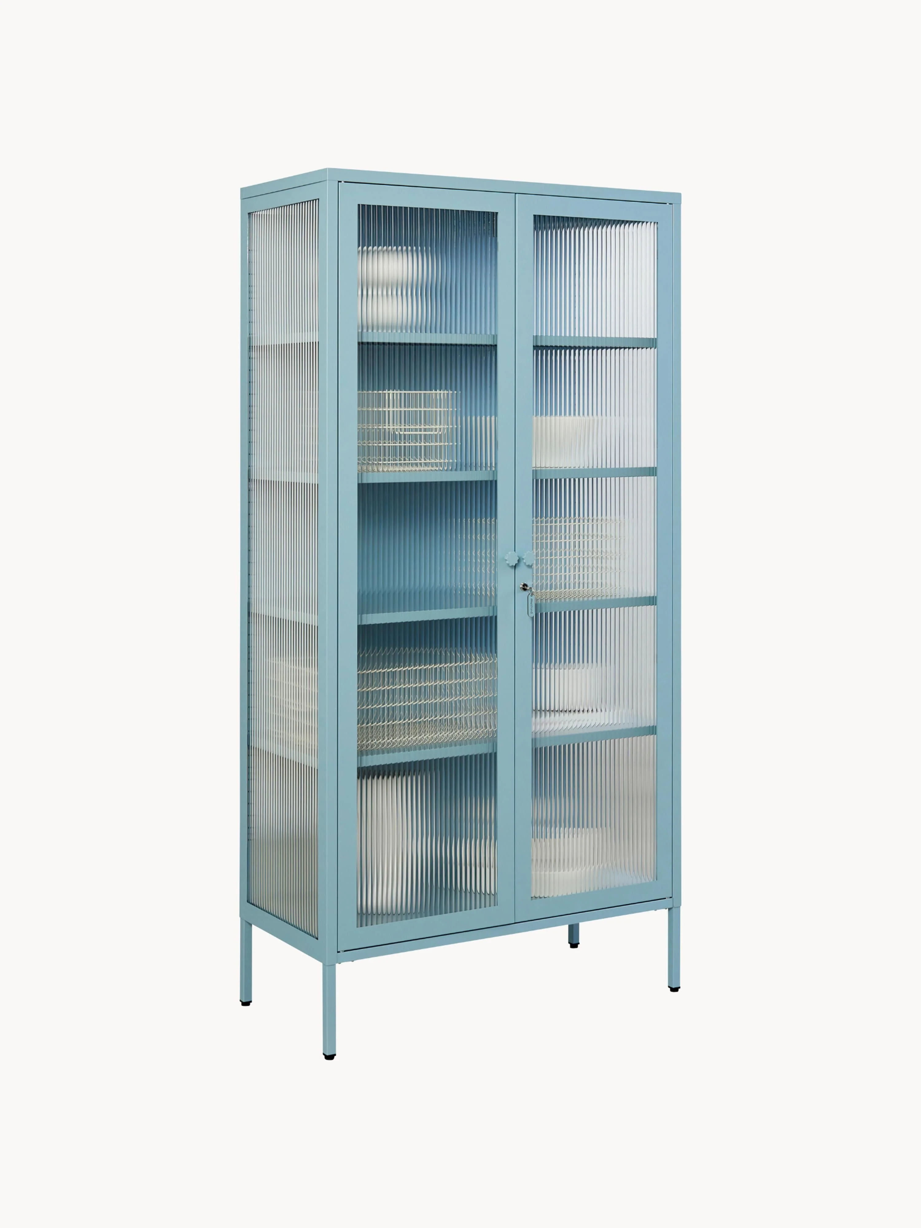 Metalen vitrinekast The Collector met geribbeld glas