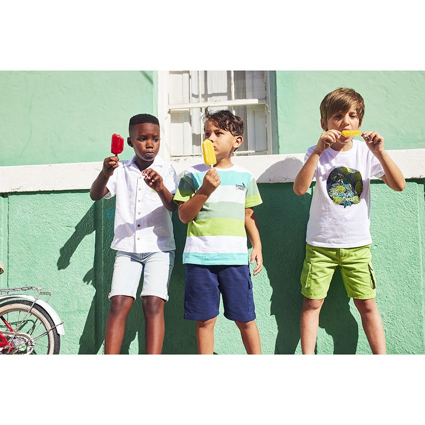 Ensemble court 2 pièces avec t-shirt rayé pour garçon - Blanc