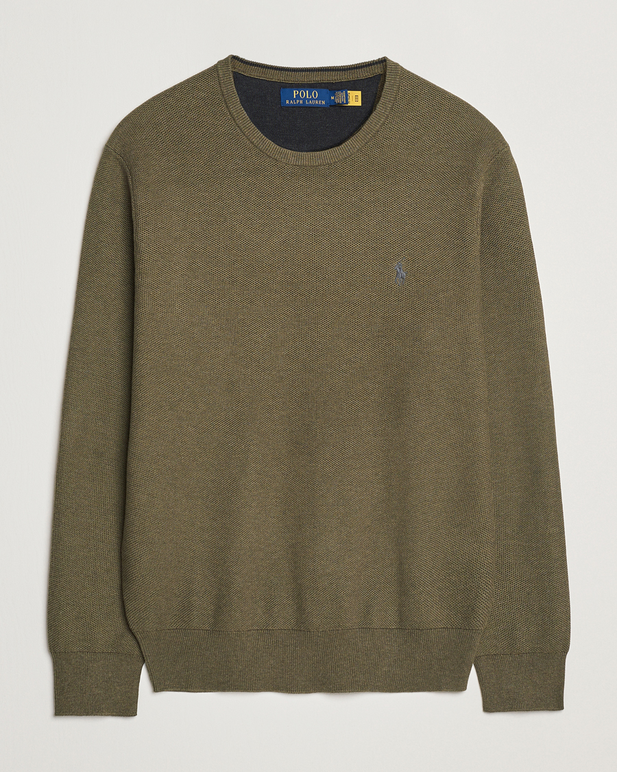 Polo Ralph Lauren Textured Cotton Crew Neck Sweater Cargo Olive Heather
