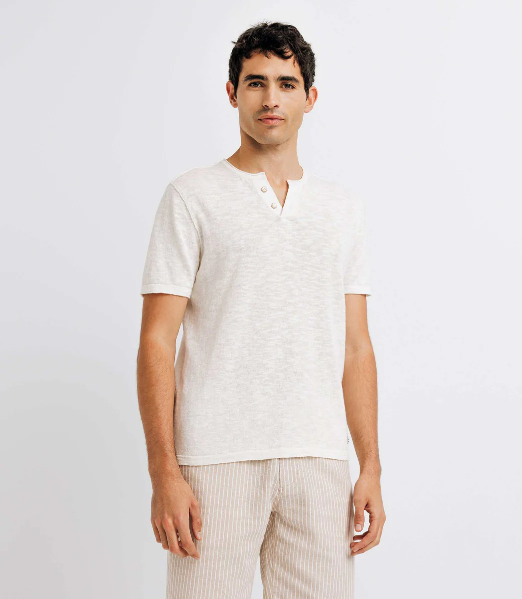 T-shirt col boutonné écru