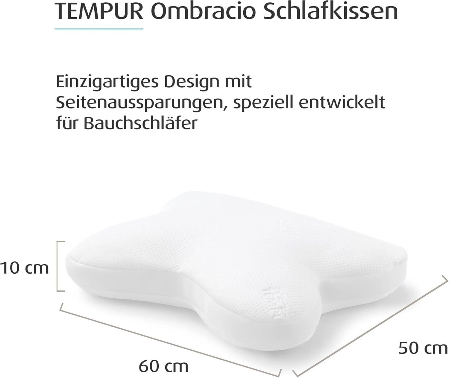TEMPUR Ombracio Schlafkissen, ergonomisches Bauchschläferkissen in Schmetterlingsform, Liegefühl mittelfest, 60 x 50 x 10 cm, Weiß